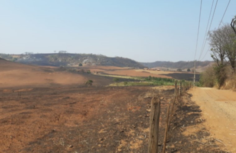 Parte de área queimada após incêndio em Trabiju em outubro de 2020